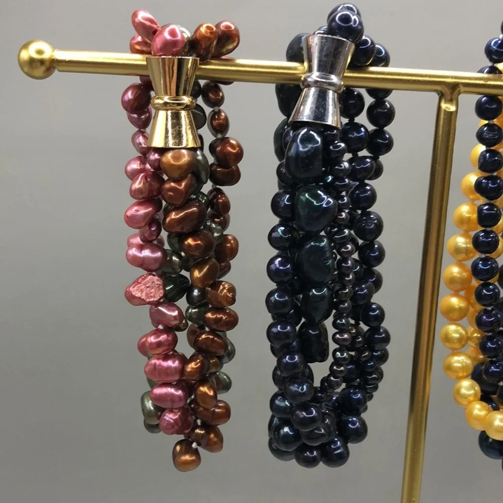 Cultured dyed freshwater pearls bracelets bundle lot 4, layered, multi strand.